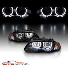 2000-2003 Dual Halo Black Projector Headlights Pair For BMW E46 3-Series Coupe picture