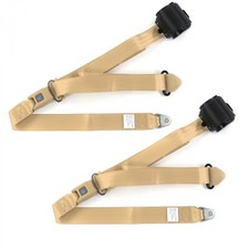 Chevy Truck 1963 - 1966 Standard 3pt Tan Retract Bucket Seat Belt Kit-2 Belts picture