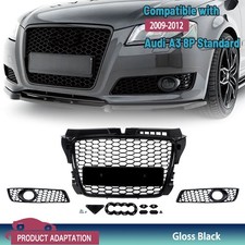 RS3 Style Honeycomb Front Grille & Fog Lights Cover Glossy For Audi A3 8P 09-12 picture