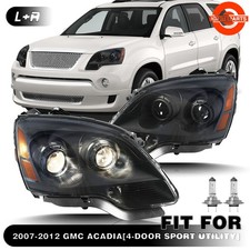 For 2007-2012 GMC Acadia Black Housing Halogen w/Bulbs Headlights Assembly Pair picture