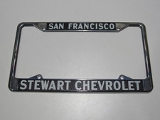 VTG Stewart Chevrolet San Francisco CA Metal License Plate Frame Tag Holder Oil picture