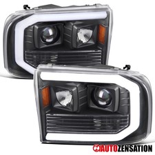 Fit 1999-2004 Ford F250 F350 Excursion Black LED Tube Projector Headlights Lamps picture