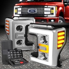 FOR 17-19 FORD SUPER DUTY LED DRL PROJECTOR HEADLIGHT LAMP+TOOL SET CHROME/AMBER picture