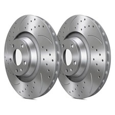 For Volkswagen R32 04 Double Double Drilled & Slotted 1-Piece Front Brake Rotors picture
