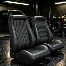 1 Pair PVC OBS Style Car Seats w Dual Sliders Reclinable Low Back Bucket Seats picture