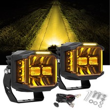 2x Side Shooter LED Pod Lights 5 inch Amber/White with DRL for Offroad ATV Truck picture