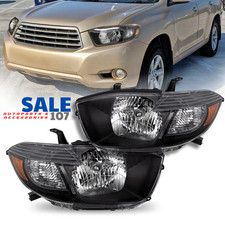 For 2008-2010 Toyota highlander Halogen Headlight Black Housing Right+Left Side picture