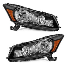 Pair Black Headlights Assembly For 2008-2012 Honda Accord 4Dr Sedan Headlamp L+R picture