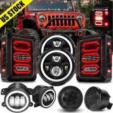 8PCS Combo 7'' Headlights Smoked Tail Lights Turn + Fog For Jeep Wrangler JK 07+ picture