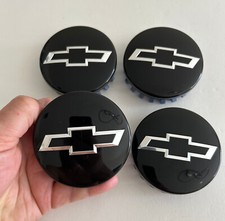 4x Chevy Gloss Black Wheel Center Caps 3 1/4 inch for 14-24 Chevrolet Silverado picture