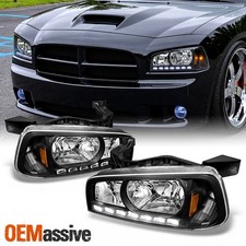 Fit 2006-2010 Dodge Charger Black LED Headlights w/Corner Lamps 06 07 08 09 10 picture