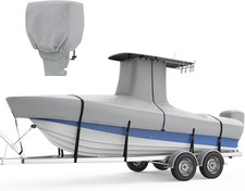 RVMasking 1200D T-Top Boat Cover 20-22 ft Beam 106 in Gray Waterproof + Motor picture