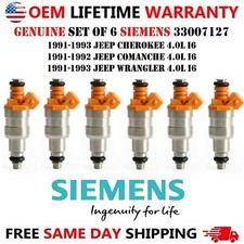 OEM SIEMENS x6 Fuel injectors for 1991-1993 Jeep Cherokee Comanche Wrangler 4.0L picture