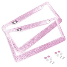 2 Pink Bling Glitter Crystal RhineStone License Plate Frame Car Auto picture