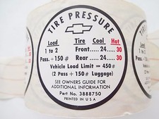 NOS 1966 CORVETTE OLDER STYLE GLOVE BOX TIRE PRESSURE DECAL STICKER CHECK PICS picture