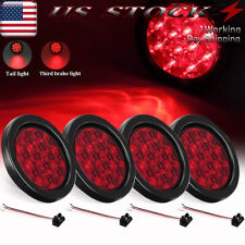 4x 4In Round Truck Trailer Light Red LED Brake Tail Lights w/Grommet Plug Sealed picture