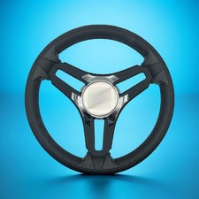 Gussi Italia Marine Steering Wheel Black Brush Metal Spokes | Chrome Plain picture