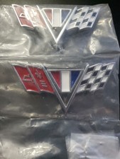 1964-67 Chevy Chevelle Impala V8 283 327 409 Fender V Flag Emblems Pair Sealed picture