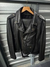 Fox Creek Leather Motorcycle Jacket Mens's 46 L Tall Black Made USA Heavy Biker picture