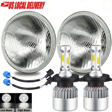 7 Inch led GLASS Headlight Round, ORIGINAL CLASSIC LOOK Conversion Chrome pair picture