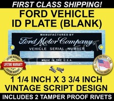 FORD SERIAL NUMBER DOOR TAG ID DATA PLATE MODEL (BLANK) CAR TRUCK ANODIZED USA picture