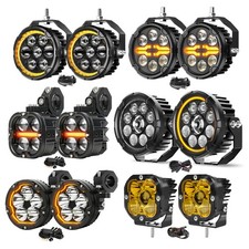 2x Universal Motorcycle Auxiliary LED Driving Spotlights White/Amber Fog Lights picture