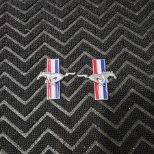 2P Mustang Tri-Bar Pony Fender Emblems Chrome Left Right Side Badges 3M Adhesive picture