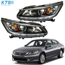 Right+Left Headlights For 2013-15 Honda Accord Halogen w/LED DRL Chrome Housing picture