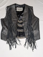 Unik Premium Leather Vest Women’s Size Large Black Classic Biker Motorcycle.   picture