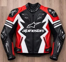 Men's Leather Motorcycle Racing Jacket Red Black White CE Armor Sport Bike Biker picture