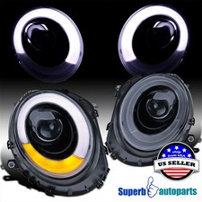 Fits 2007-2013 / 2012-2015 Mini Cooper Halo Rims LED Smoke Projector Headlights picture