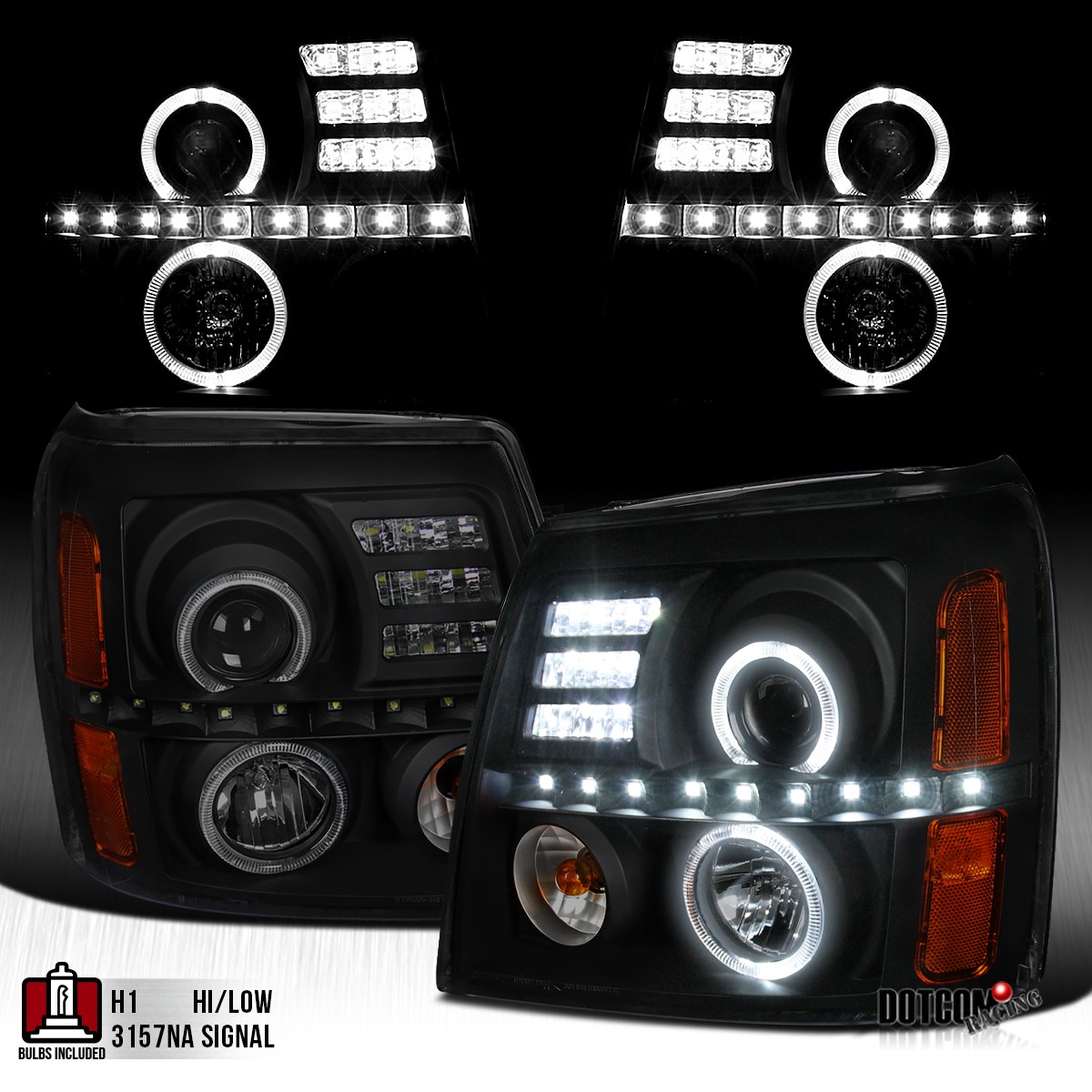 Fit 2002-2006 Cadillac Escalade Black Smoke LED Halo Projector Headlights Lamps Fit 2002-2006 Cadillac Escalade Black Smoke LED Halo Projector Headlights Lamps