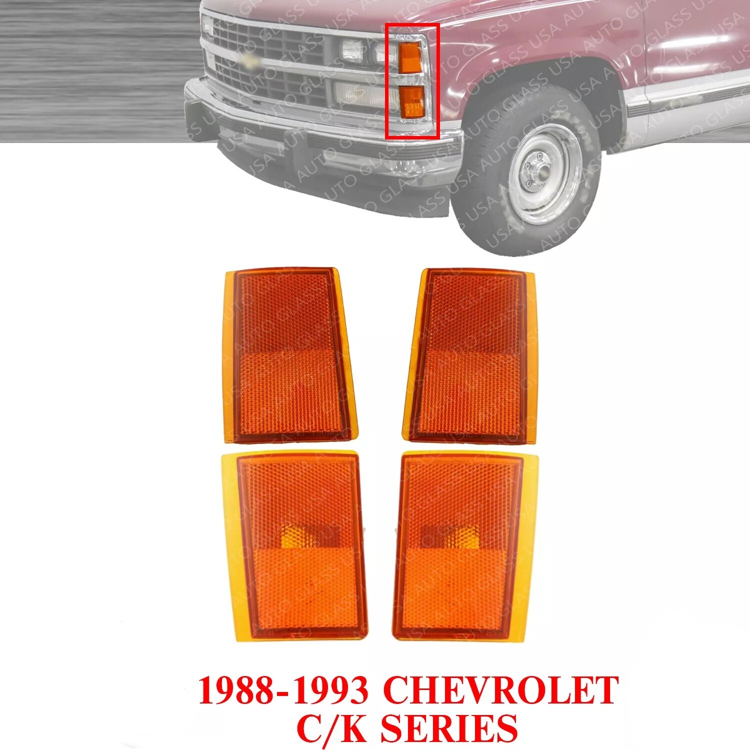 Side Marker Lights + Reflectors Kit For 1988-1993 Chevrolet C/K Series Truck