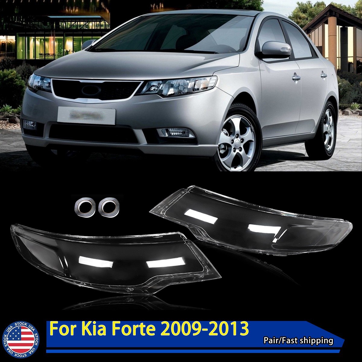 Pair Front Headlight Lens Cover Replacement For Kia Forte 2009-2013 Left&Right