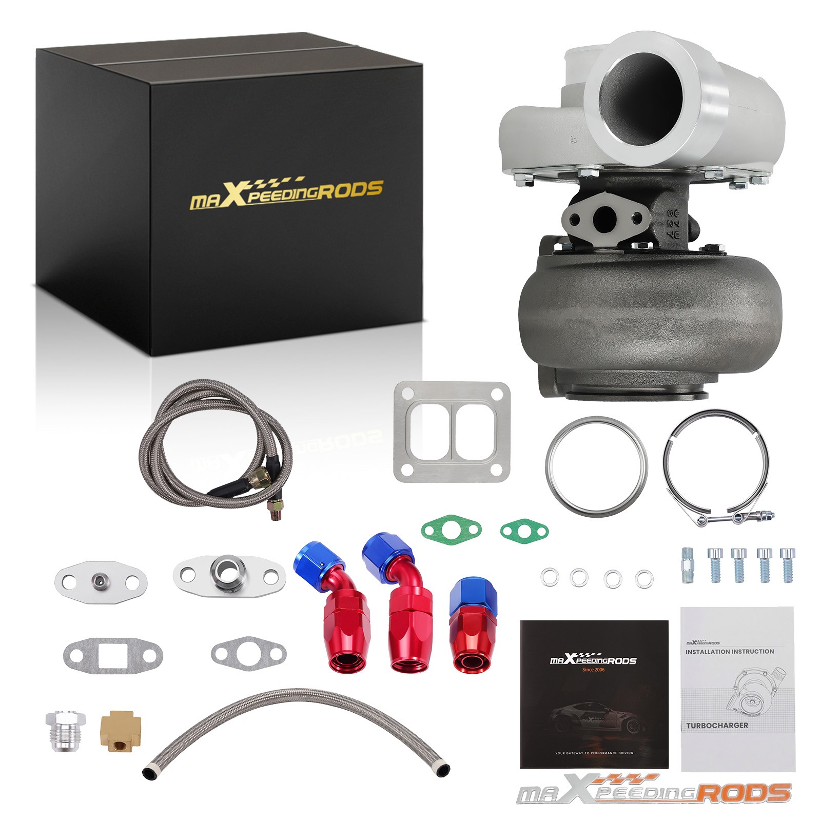 GT45 V-Band Turbo Turbocharger 600+HPs 1.05 A/R + Oil Feed Return Line Kit