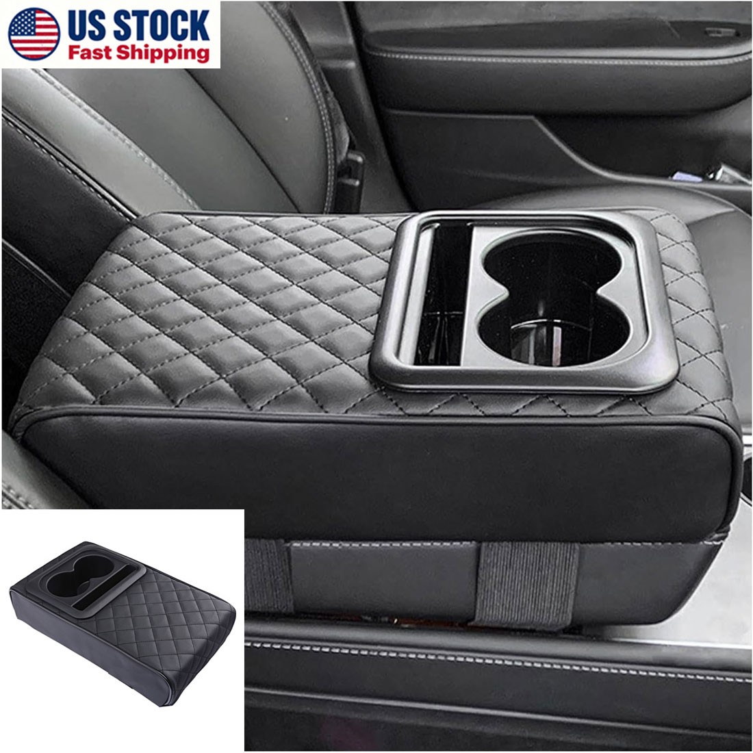 Car Center Console Armrest Pillow Armrest Cover Cushion With Cup Phone Holder