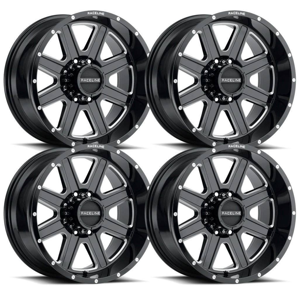 (Set-4) Raceline Hostage Black Milled 22x12 5x150 -44mm Wheels Rims 22 Inch