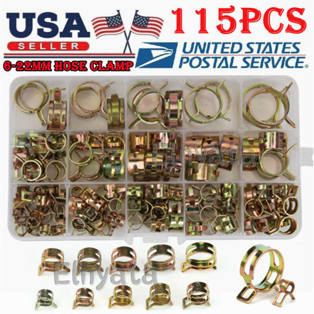 115X Hose Spring Clamps 6-22mm Fastener Fuel Water Line Pipe Air Tube Clips Kit