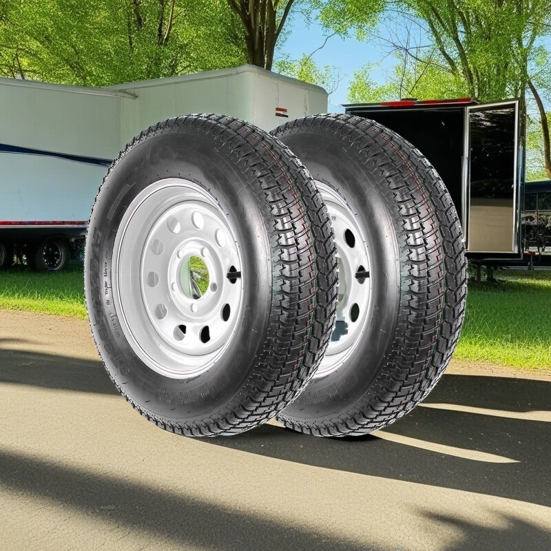2 Pack ST205/75D15 Trailer Tires on Rims 205/75 15 in. 5 Lug Silver Spoke Wheel