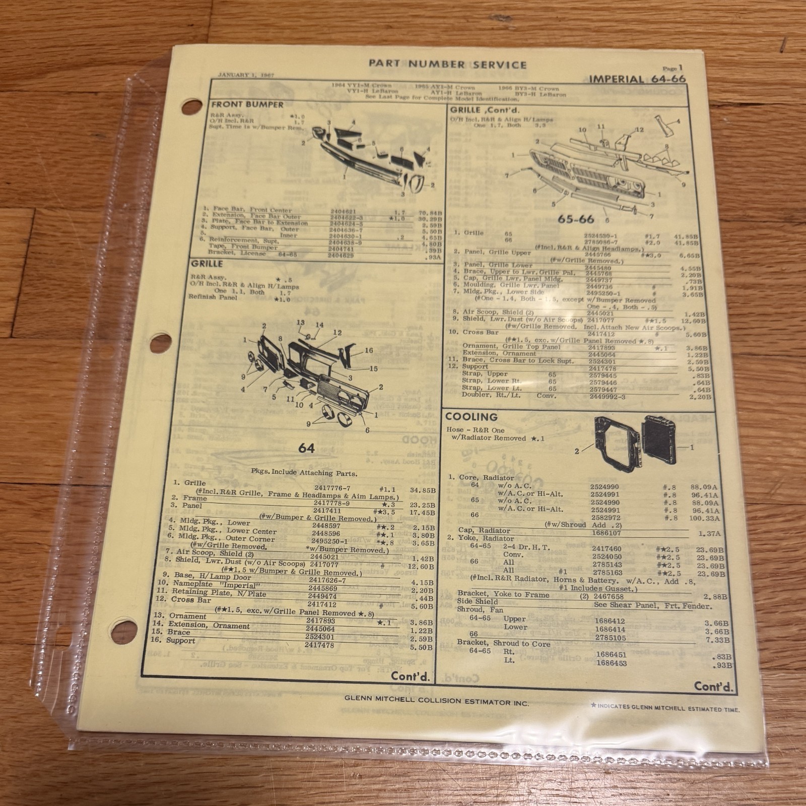 1964/1965/1966 Chrysler IMPERIAL PART NUMBERS/Parts Book 64/65/66 Mopar