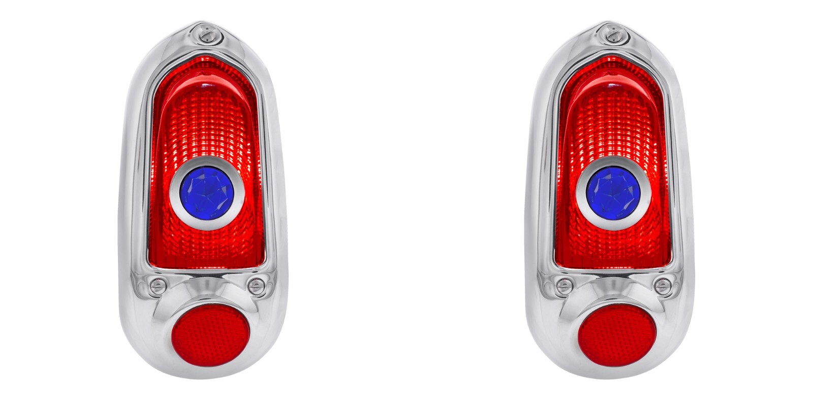 49 50 Chevy Passenger Car Stainless Steel 12V Blue Dot Tail Light Assembly Pair
