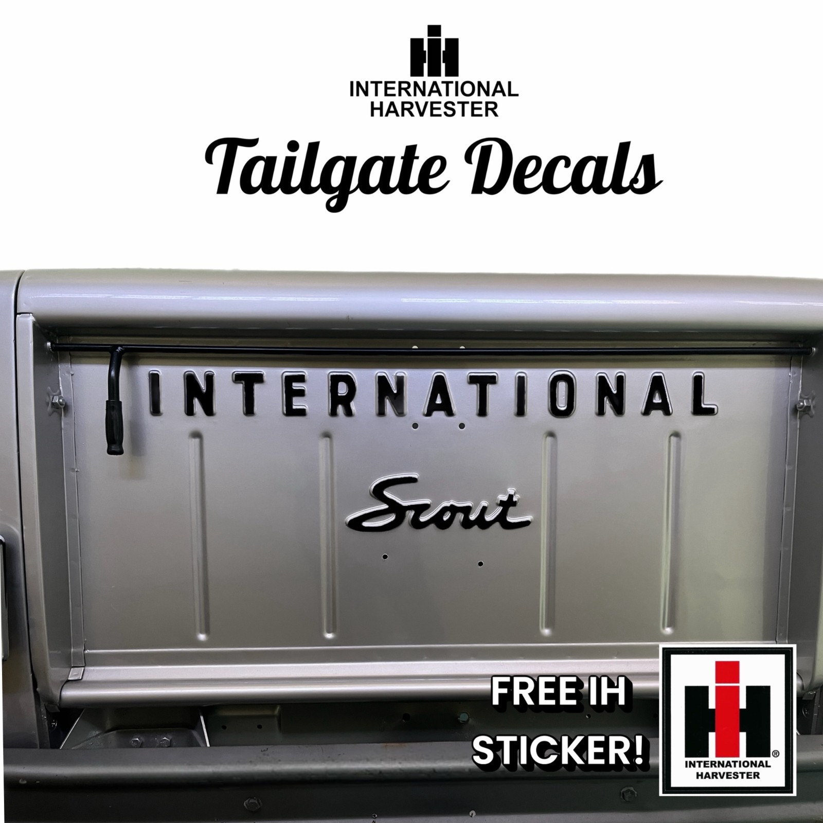 INTERNATIONAL SCOUT 80/800 TAILGATE DECAL IH SCRIPT LETTERING 61-71 INTERNATIONAL SCOUT 80/800 TAILGATE DECAL IH SCRIPT LETTERING 61-71