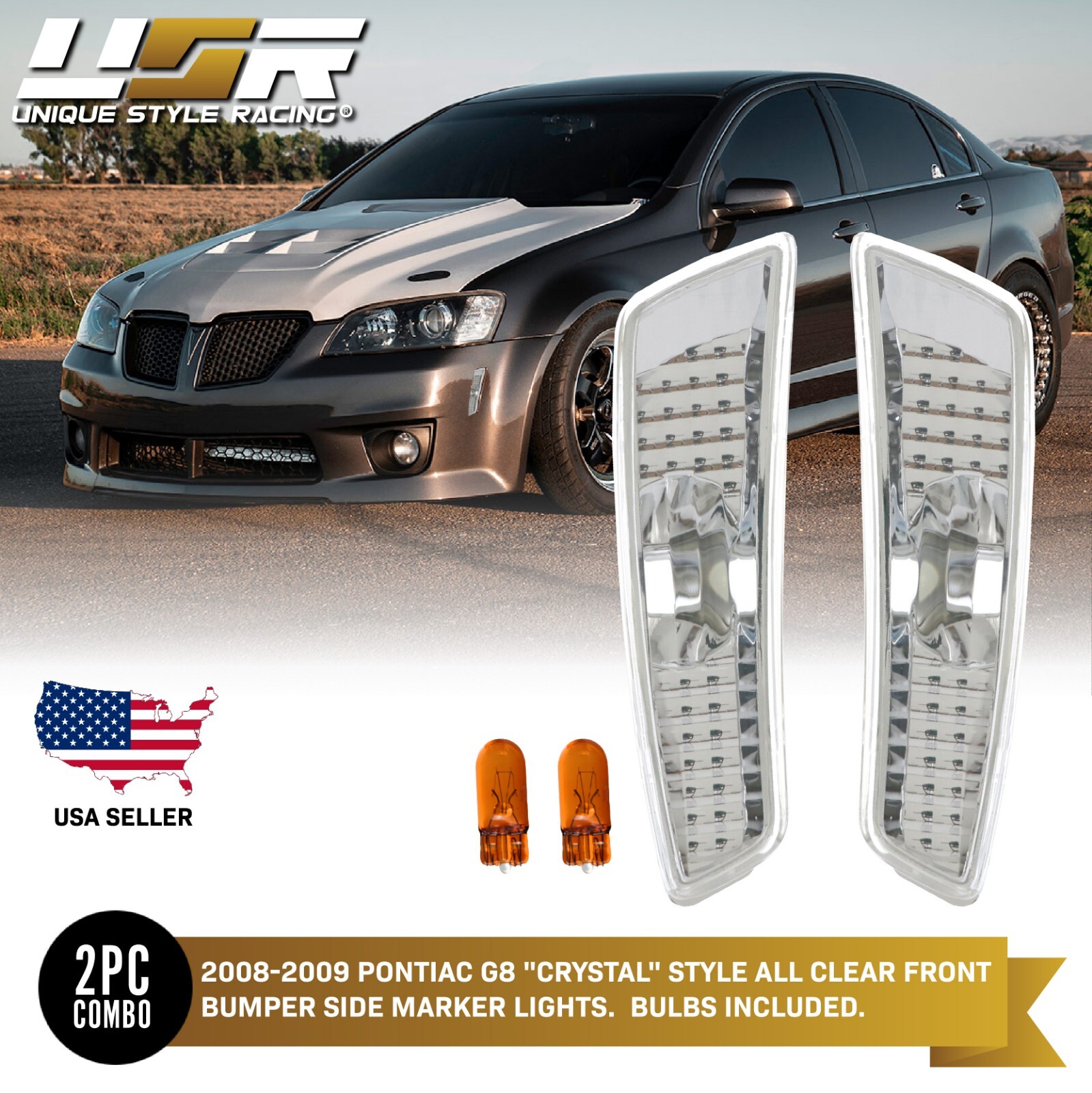 Crystal Clear Front Bumper Side Marker Lights For 2008 2009 Pontiac G8 GT GXP Crystal Clear Front Bumper Side Marker Lights For 2008 2009 Pontiac G8 GT GXP
