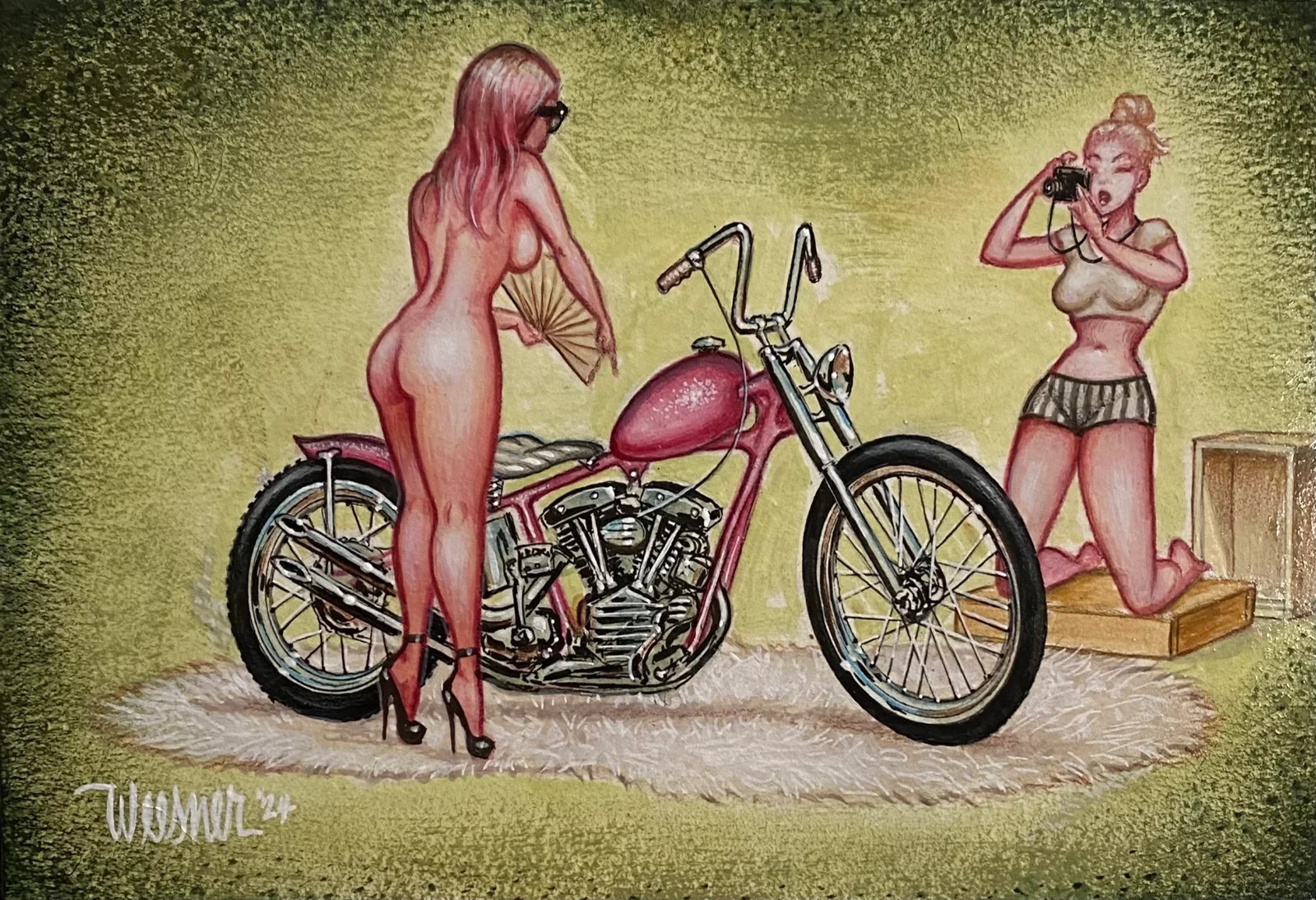 Out of Print Signed Keith WEESNER poster Pan-Shovel Pinup Sexy Girl Motorcycle