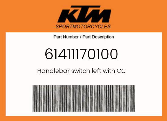 KTM Genuine Handlebar Switch Left With Cc - 61411170100