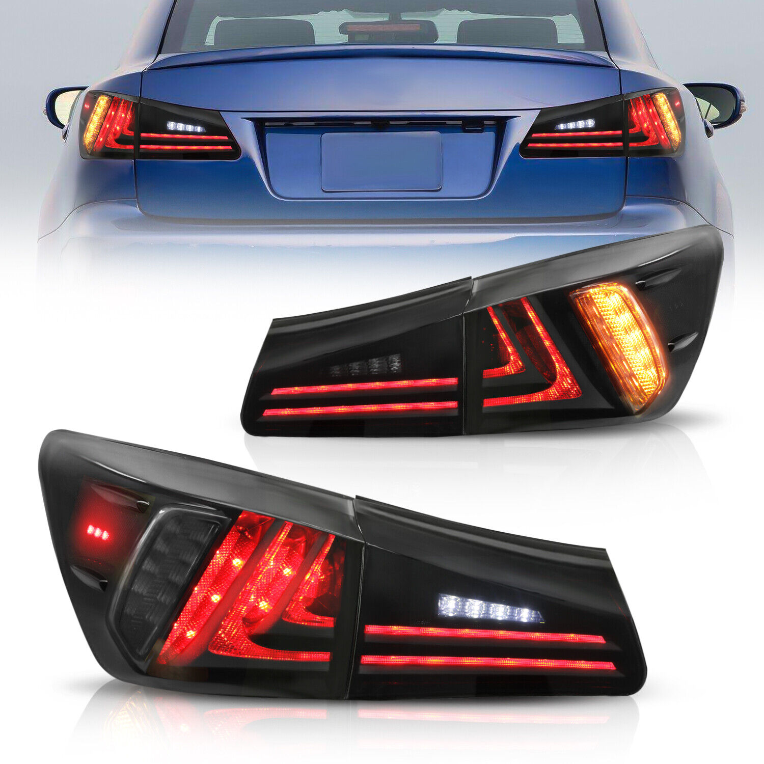 2PCS Smoked LED Tail Lights Rear Lamps Assembly For 2006-2012 Lexus IS350 IS250