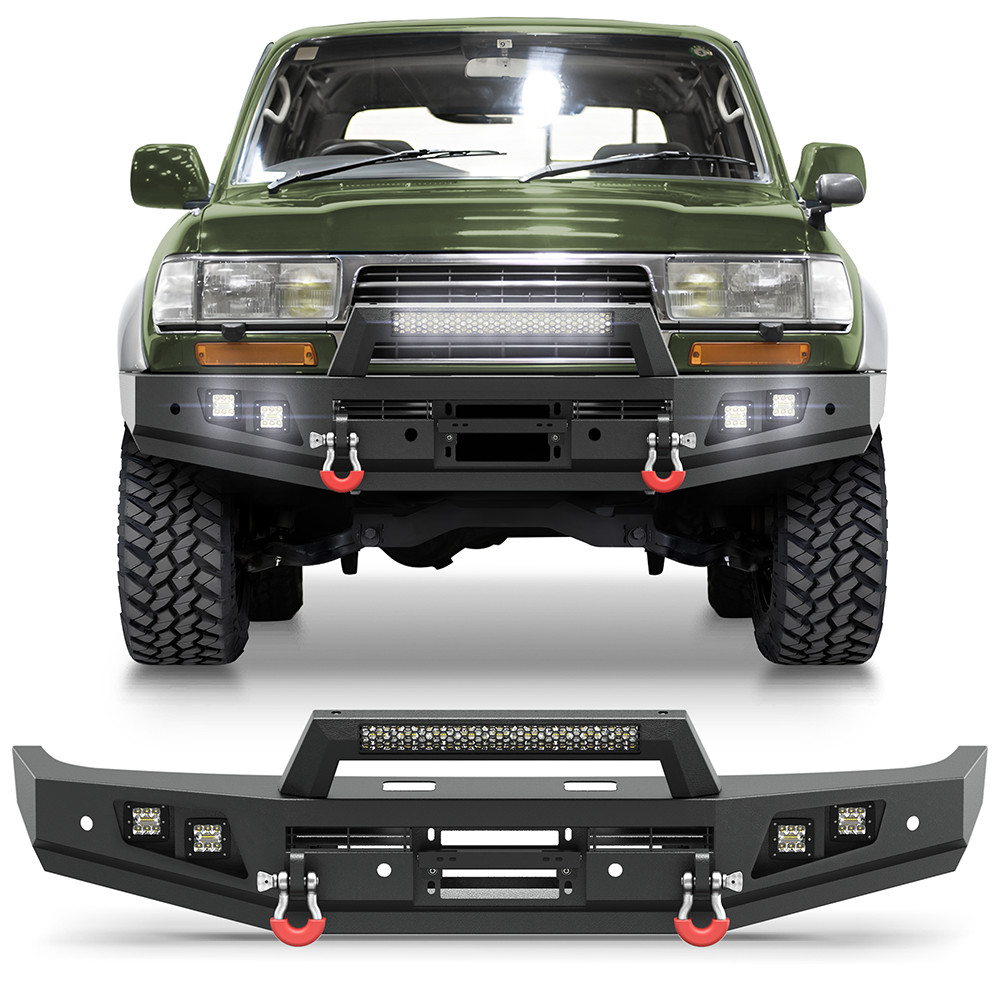 For 1992-1997 Toyota Land Cruiser LC80 Steel Front Bumper w/D-rings+Sensor Holes