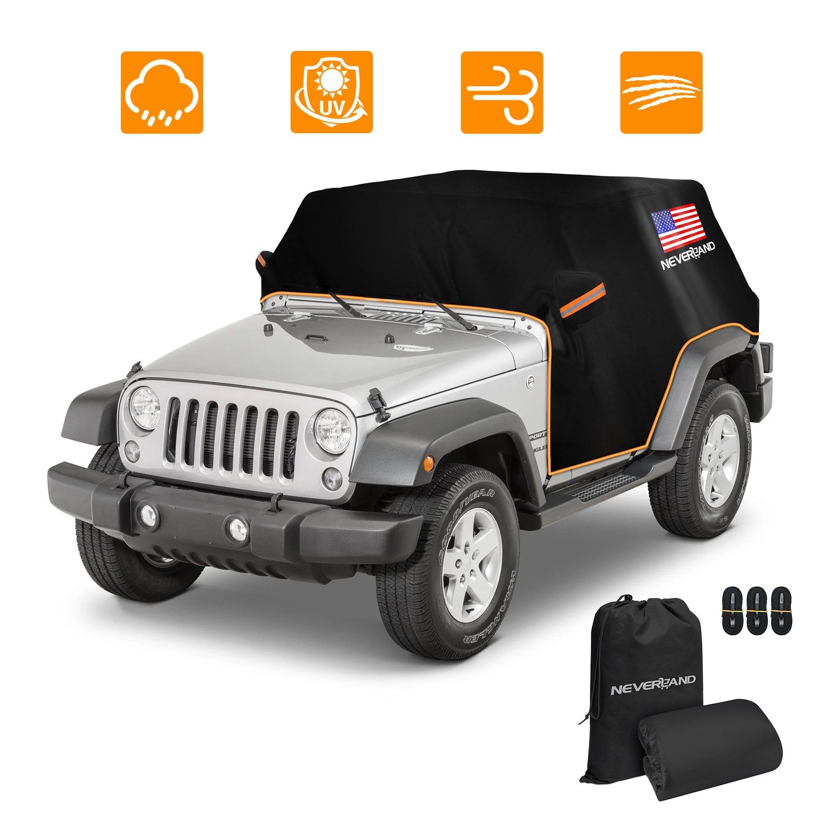 Half Car Cover Waterproof For Jeep Wrangler 4 Door 2007-2025 Scratch-Resistant