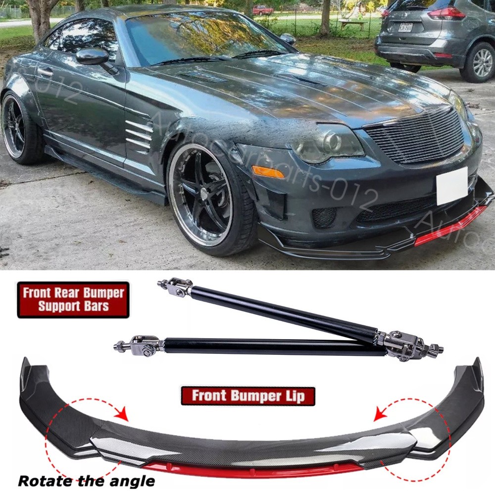 For Chrysler Crossfire srt6 CARBON STYLE Front Bumper Lip Splitter Strut Rods