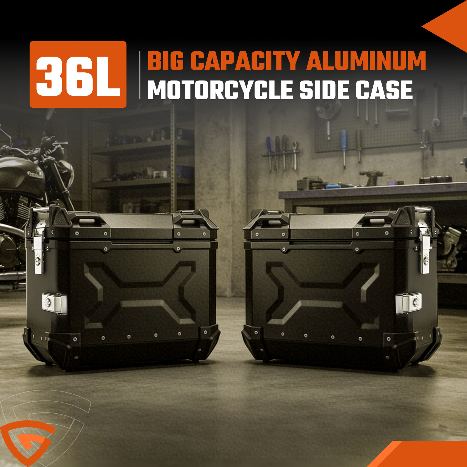 2×Black 36L Hard Side Saddlebag Box Trunk Tour motorcycle panniers Side Case